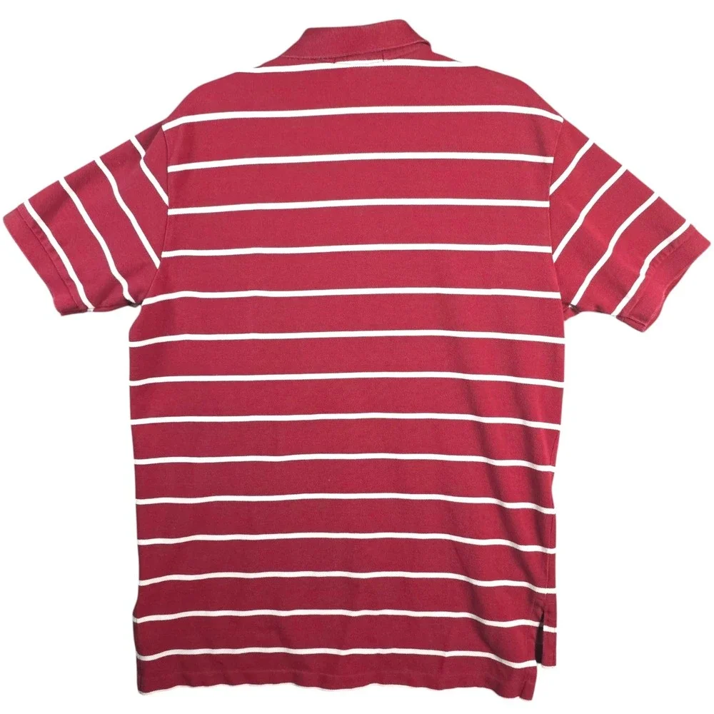 Polo Ralph Lauren Mens Large Red White Striped Short Sleeve Cotton Polo Shirt